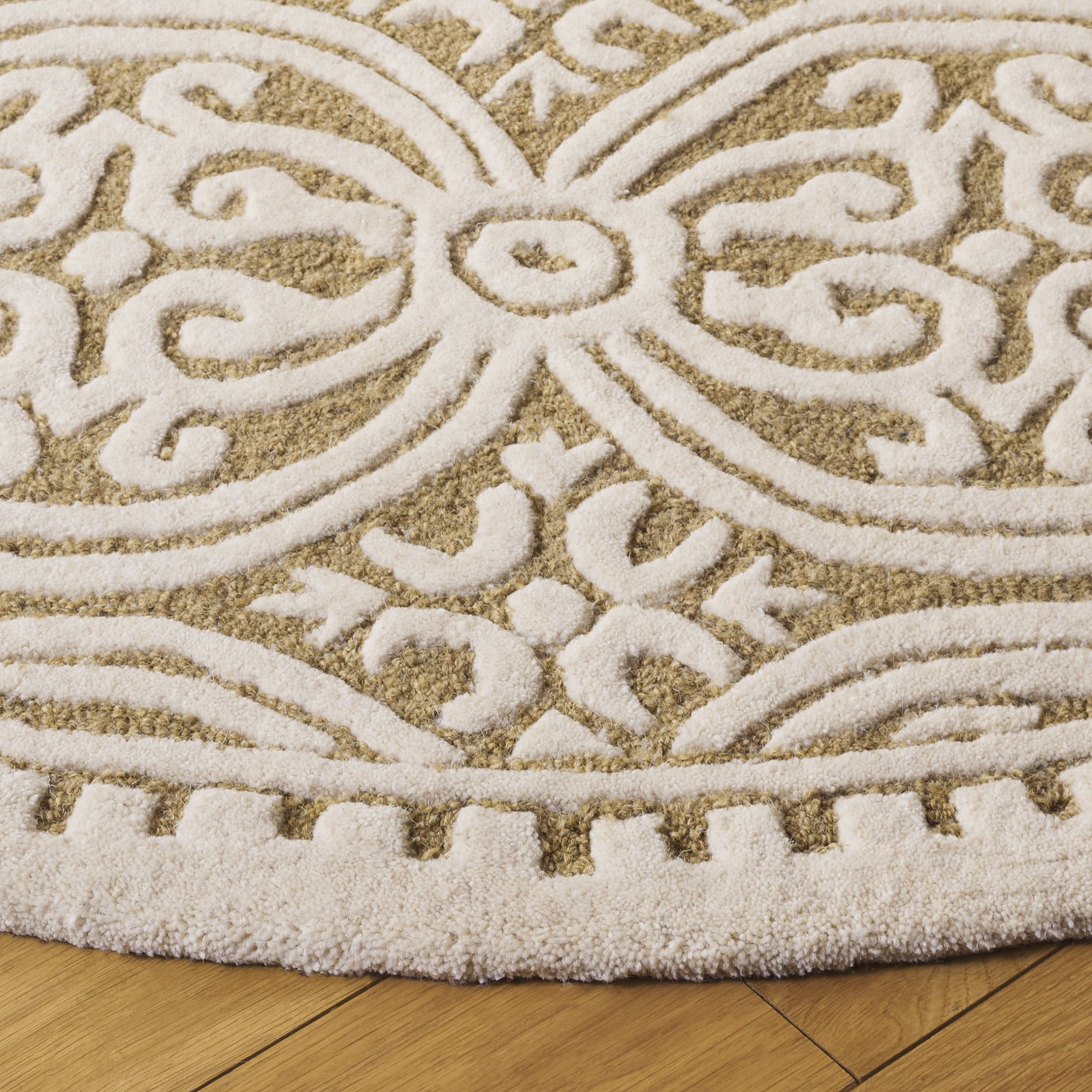 Safavieh Cambridge Leslie Geometric Wool Area Rug, Ivory/Gold, 6' x 6' Round