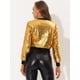thumbnail image 4 of Disfraz de navidad Top de lentejuelas para mujer, manga larga, brillante, brillante, para fiesta, chaqueta de bombardero Amarillo XS, 4 of 6