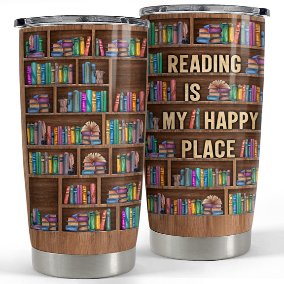 SANDJEST Book Lovers Tumbler Bookshelf 20oz Tumblers with Lid Gift for Librarian Book Lover Women Readers Bookworm Christmas Holiday Birthday