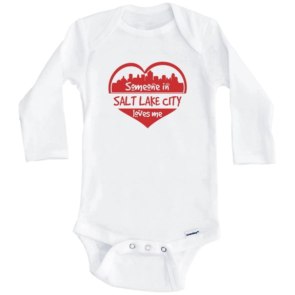 Someone in Salt Lake City Loves Me Salt Lake City Utah Skyline Heart One Piece Baby Bodysuit (Long Sleeve), 0-3 Months White
