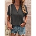thumbnail image 4 of Cuteduck Womens Tshirts V Neck Short Sleeve Buttons Tops Tee Solid Color Blouse Loose Fit S-2XL, 4 of 4