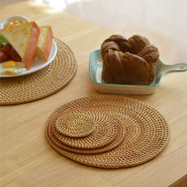 African Handmade woven round rattan placemats Set Of 6