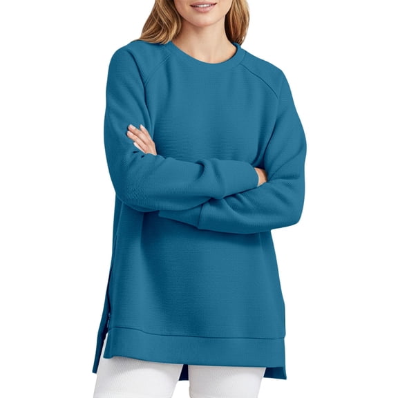 FYEGRE Women's Oversized Sweatshirts Crewneck Long Sleeve Tunic Pullover Shirts Side Zipper Hoodies Sky Blue S