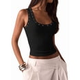 thumbnail image 3 of Women'S Studded Ribbed Knit Tank Top Square Neck Sleeveless Fitted Y2K Going Out Crop Tops Black XL, 3 of 9