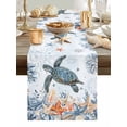 thumbnail image 5 of Sea Turtle Summer Ocean Coral Table Runner 13x72in Non-Slip Cotton Linen Table Runners, Nautical Starfish Conch Dresser Scarves TableRunner for Dinner Kitchen Dining Wedding Party, 5 of 9