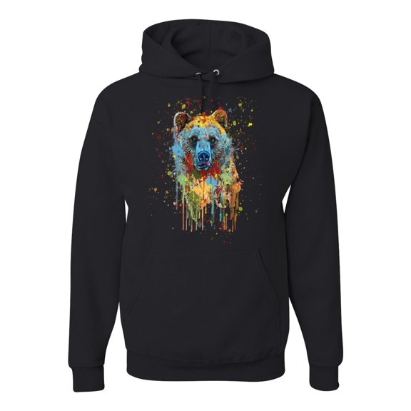 Bear Painting Splatter Abstract Art Animal Lover Unisex Graphic Hoodie Sweatshirt, Black, Small