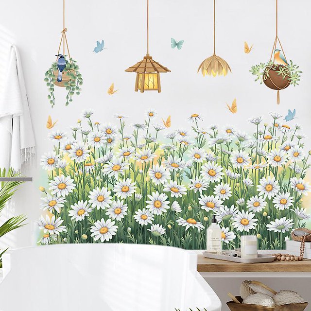 Pegatinas de pared con flores de margaritas, pegatinas de zócalo para sala de estar, decoración para dormitorio, guardería, niña