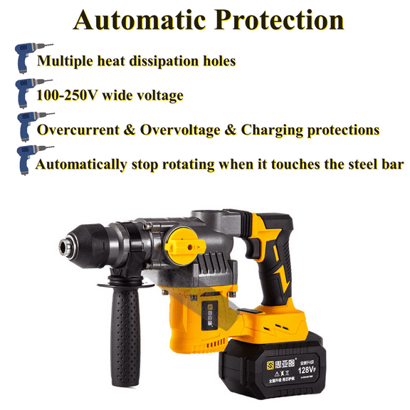 Cordless SDS Brushless Rotary Hammer Drill W/ Drill Bit & 2 Battery 2 Modes 21V