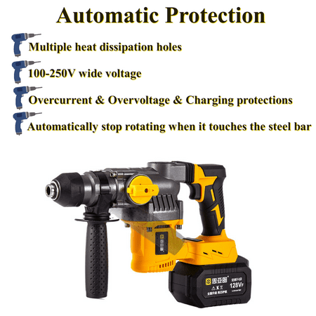 

Cordless SDS Brushless Rotary Hammer Drill W/ Drill Bit & 2 Battery 2 Modes 21V