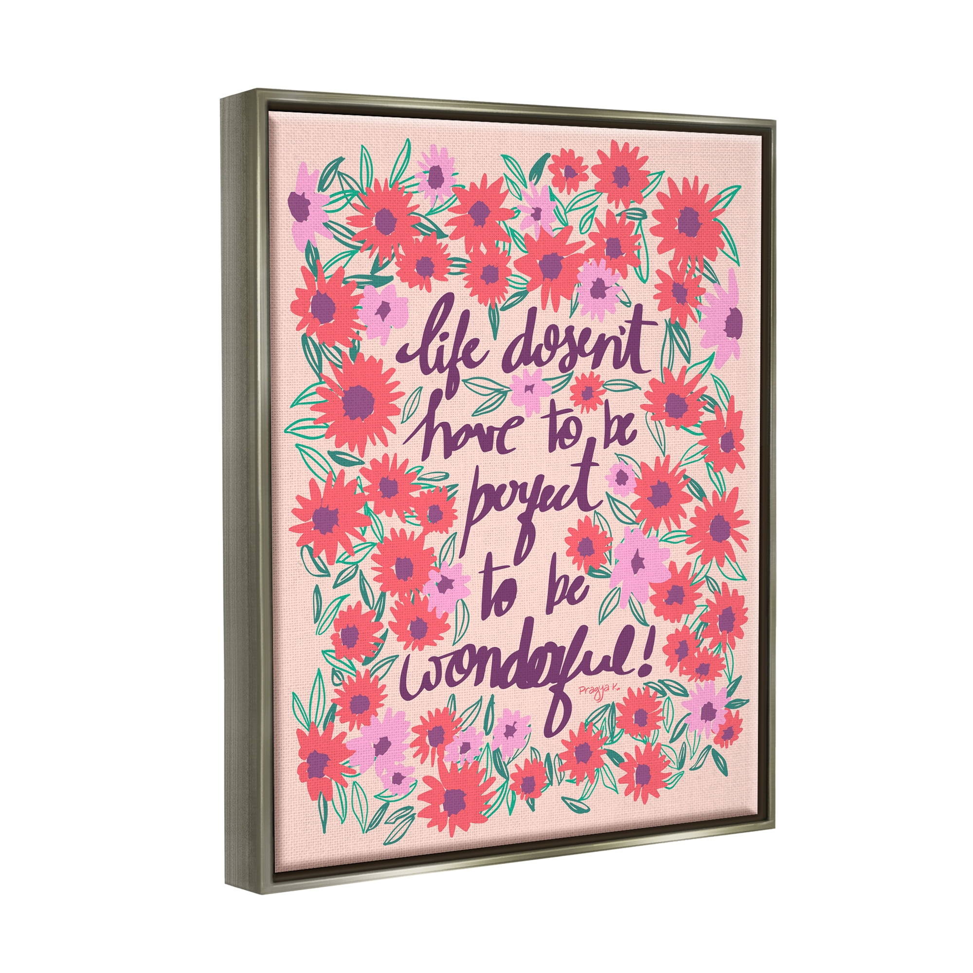 Stupell Industries Uplifting Floral Phrase Botanical & Floral Painting Gray Floater Framed Canvas Art Print Wall Art, 25 x 31