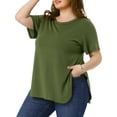 thumbnail image 4 of GRACE & GRANDEUR Agnes Orinda Women's Plus Size Easter Top Summer Short Sleeve Round Neck Side Split Hem T-Shirts 1X Army Green, 4 of 6
