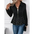 thumbnail image 4 of Women'S Pearl Trim Blazer Open Front Long Sleeve Shawl Collar Elegant Suits Jackets Black L, 4 of 7