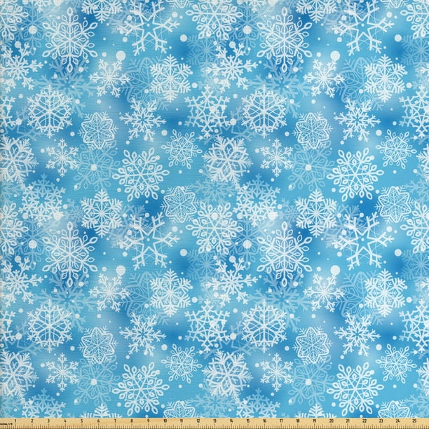 Snowflake Fabric by The Yard, Pattern of Winter Motifs Cold Weather
