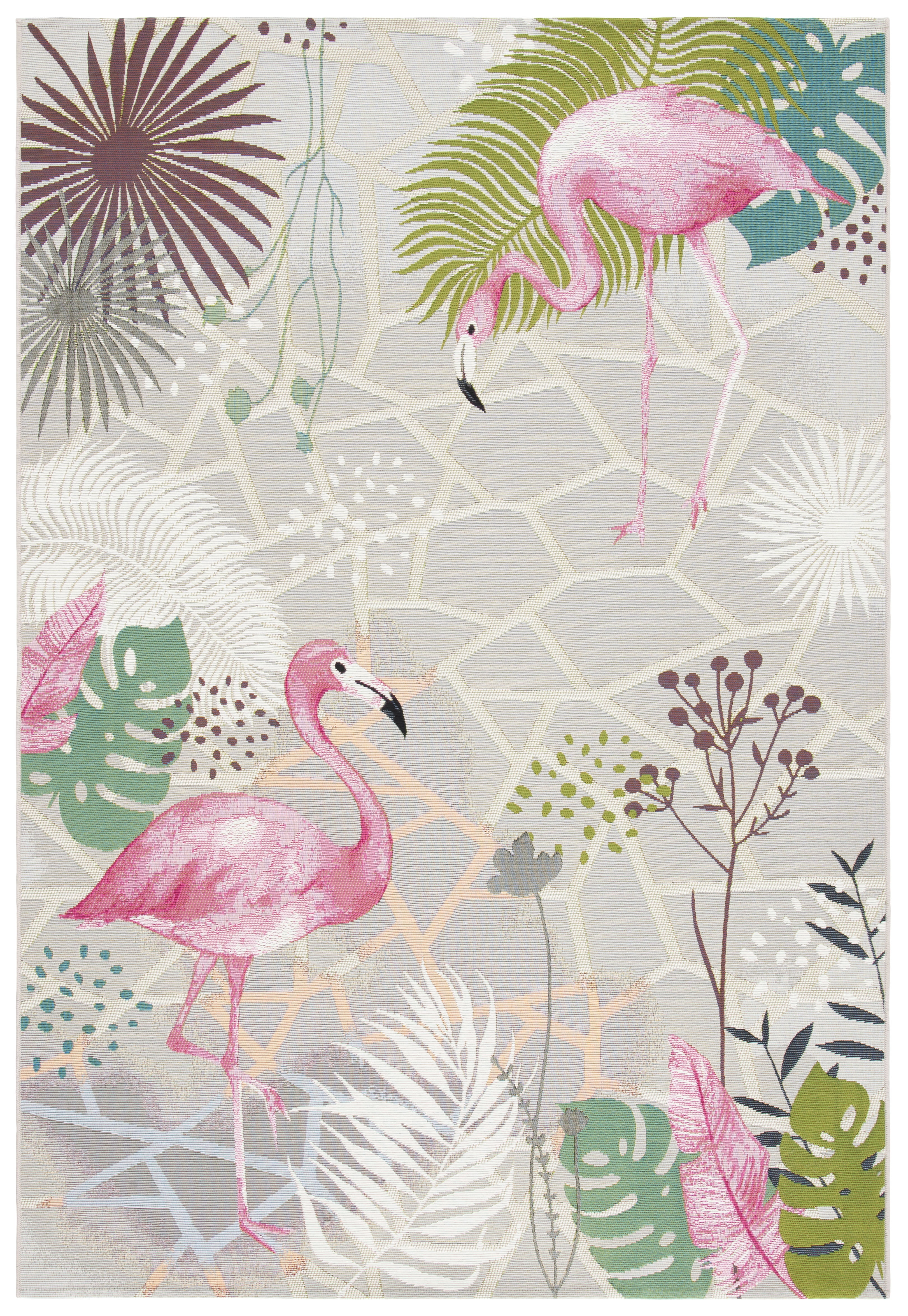 SAFAVIEH Barbados Flamingos Outdoor Area Rug, 4' x 6', Grey/Pink