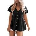thumbnail image 4 of Gibobby Camisetas Mujer Manga Corta Camiseta verano manga corta con cuello en V algodón para mujer, camiseta plisada Color sólido(Verde,G), 4 of 4