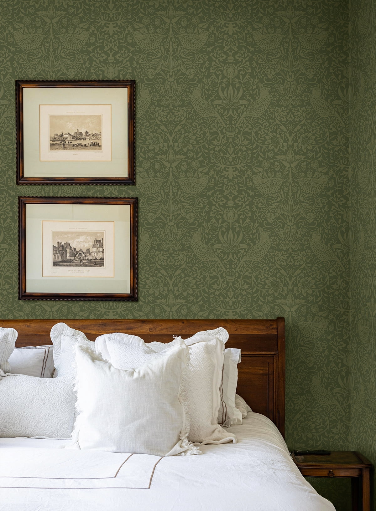 Seabrook Designs Moss Green Tonal Bird Garden Prepasted Wallpaper - 20.9 in. W. x 33 ft. L. Roll