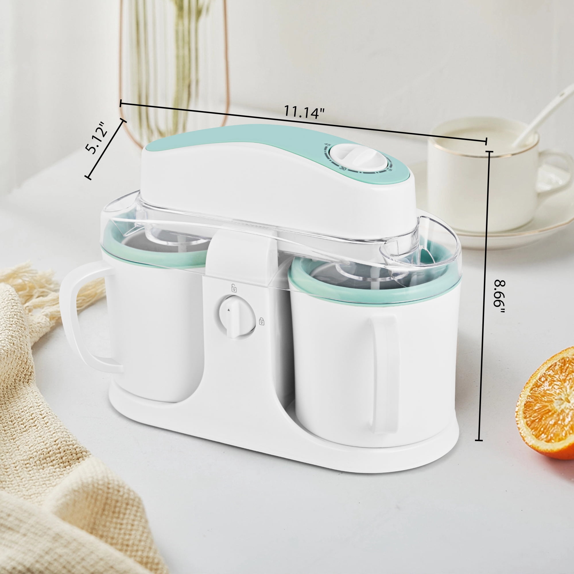 SUSTEAS Ice Cream Maker Machine for Home Use, with Two Ice Cream Bowls,Simple Operation and Easy to Clean,White Green