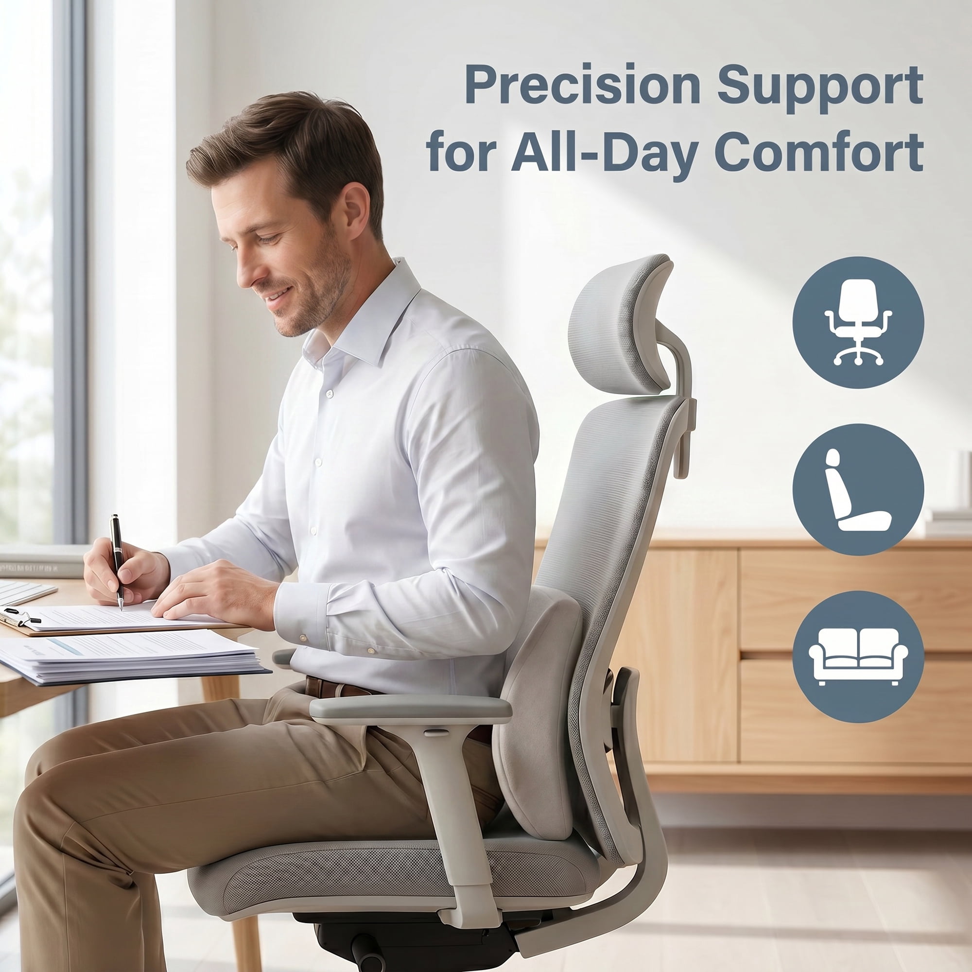 Unique Bargains Lumbar Support Pillow for Back Support Rock Gray 14.2" x 6.7"