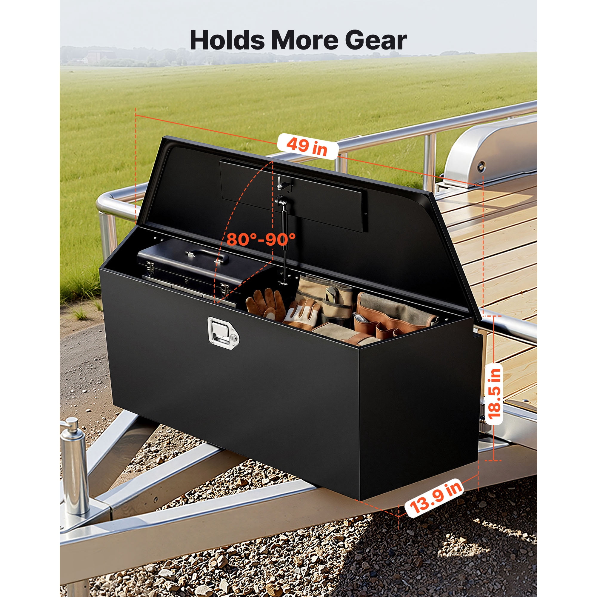 KFFKFF Steel Trailer Tongue Tool Box, 49" x 13.9" x 18.5" Storage Organizer with Lock and Keys, Durable Utility Chest for Truck Beds, RVs, SUVs, and Off-Road Vehicles, Black