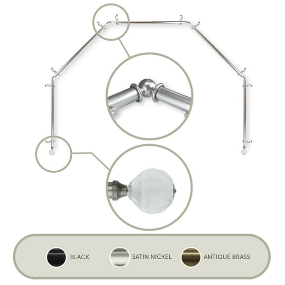 Contemporary Home Living 232-Inch Silver Bendable 5-Sided Bay Window Curtain Rod With a White Knob