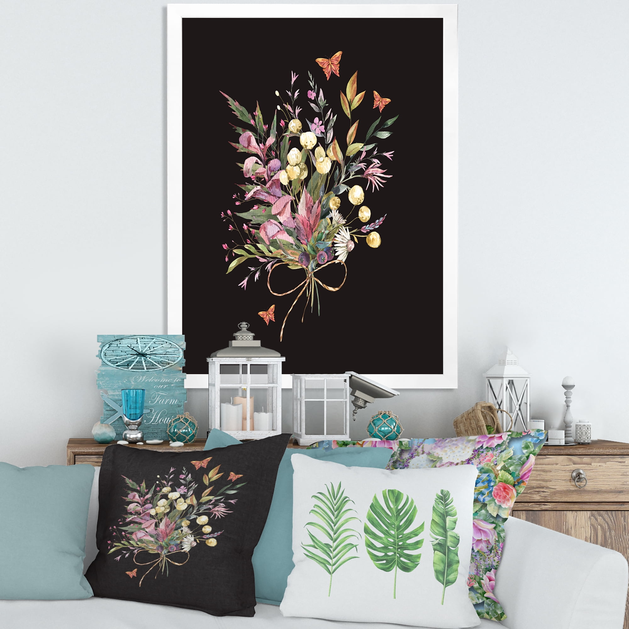 Designart 'Ancient Floral Summer Wildflowers Arrangement' Traditional Framed Art Print