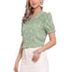 thumbnail image 4 of INSPIRAR CHIC Blusa de manga corta con volantes y cuello Peter Pan de flores para mujer M Verde, 4 of 6