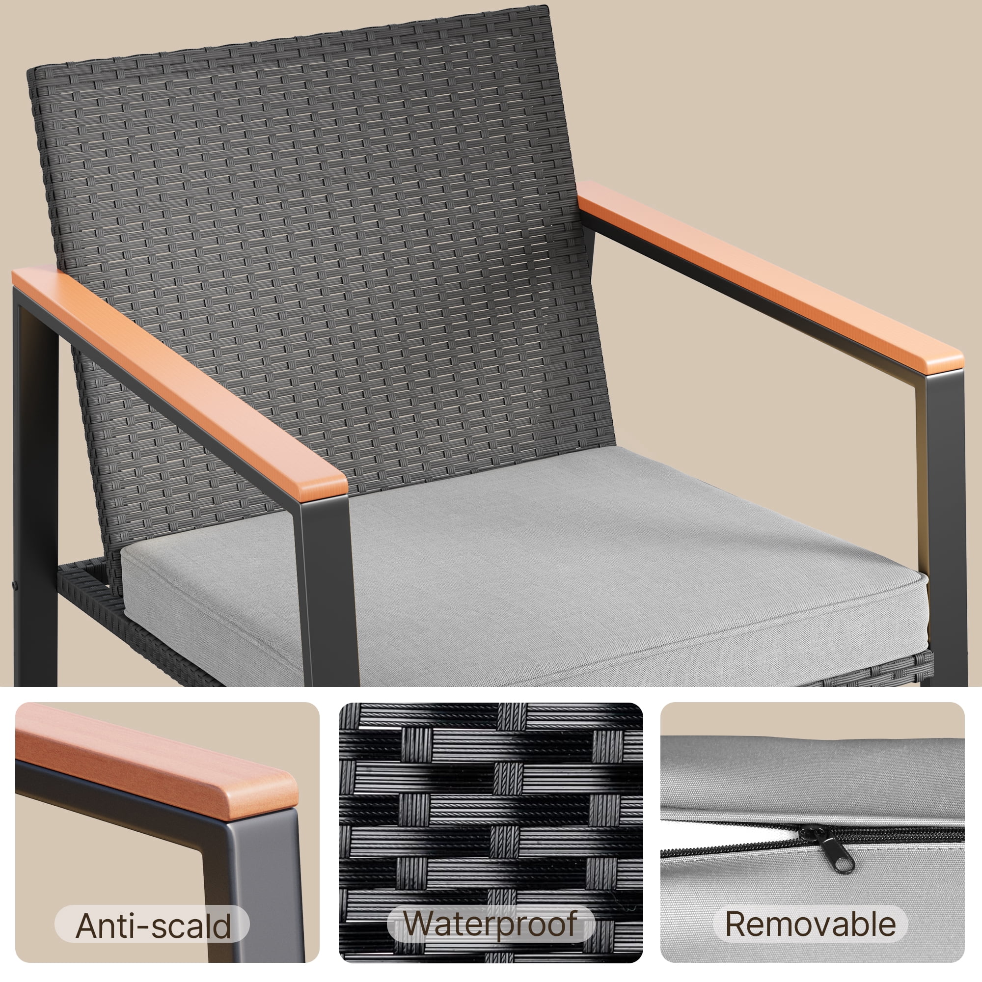 Patio furniture Sets of 3, Asofer Rocking Patio Bistro Set with Caffee Table for Poolside,Yard, Porch, Gray