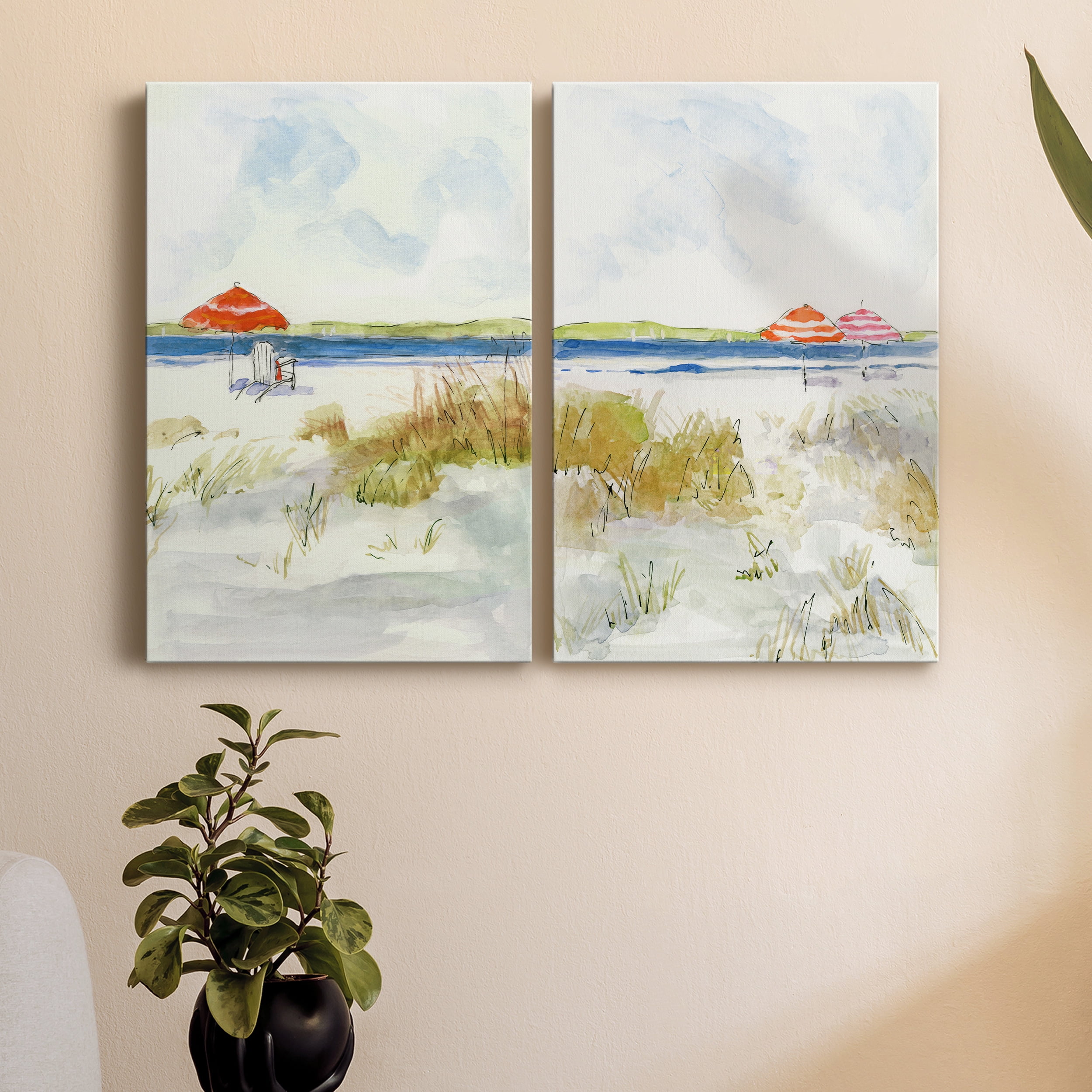 Sketchy Beach I Premium Gallery Wrapped Canvas - Ready to Hang - Set of 2 - 18 x 27 Each