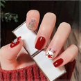 thumbnail image 2 of 24Pcs Christmas Press on Nails Short Square, French Tips Glossy Red False Nails Glitter Glue on Nails with Cute Elk Designs, Removable Stick on Nails, 2 of 5
