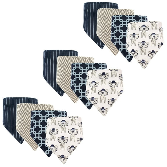 Hudson Baby Unisex Baby Cotton Bandana Bibs, Elephants 12-Pack, One Size