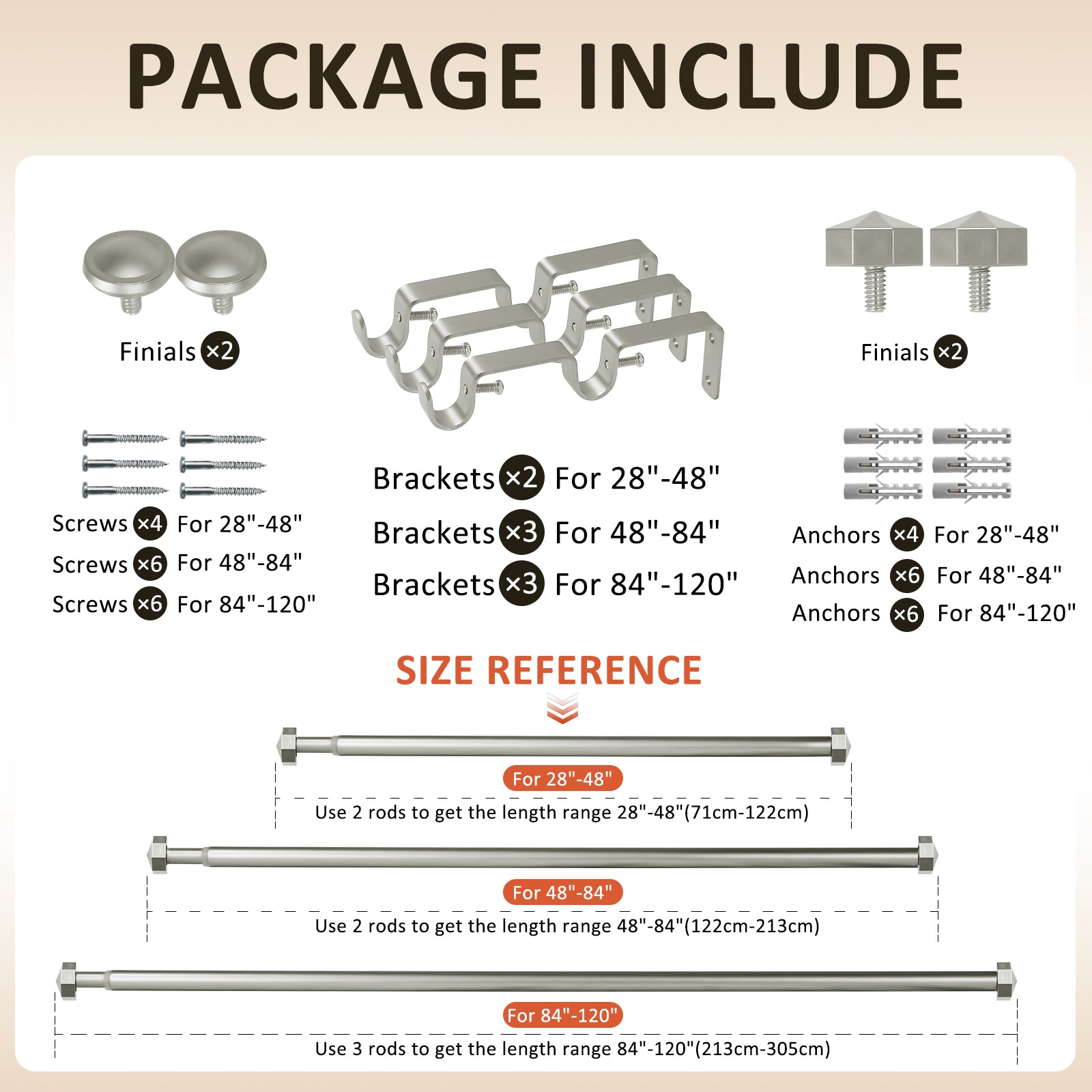 Ridicili 5/8" Telescoping Double Curtain Rods with Octagonal Finials ,Pewter, 28"-48", 5/8 Inches Front and 1/2 Inches Back Double Window Drapery Rod