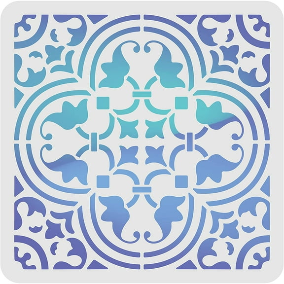 Tile Stencil Template (12x12 inch) Reusable Floral Painting Stencil Plastic Art & Craft Supplies Mandala Template Home Decor for Painting on Floor Wall Tile