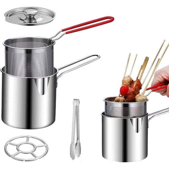 Stainless Steel Deep Fryer Pot & Basket Set, Mini Fryer with Easy Grip Handle, Perfect for French Fries, Chicken Wings, Fried Fish & More