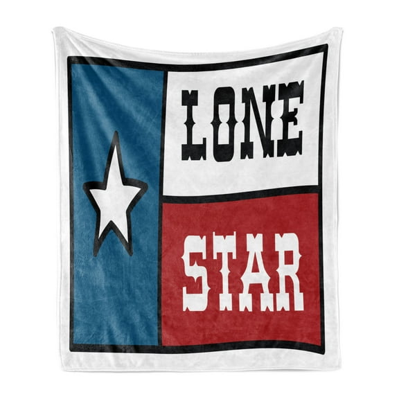 Texas Star Soft Flannel Fleece Throw Blanket, Lone Star Flag United States of America Themed Patriotic Design, Cozy Plush for Indoor and Outdoor Use, 50" x 70", Cobalt Blue Ruby White, by Ambesonne