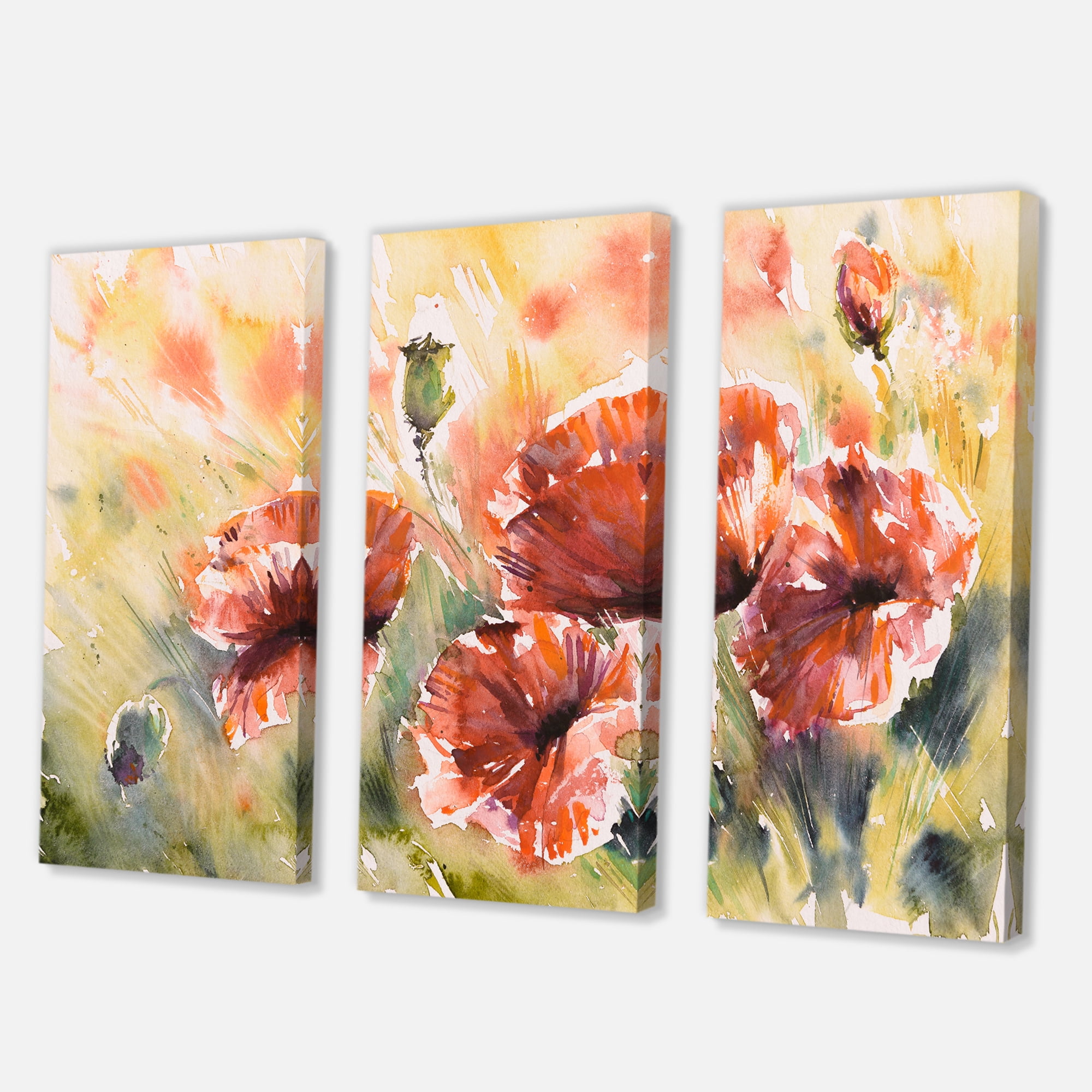 Designart ' Abstract Red Poppy On A Field ' Traditional Canvas Wall Art Print