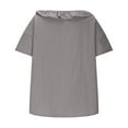 thumbnail image 3 of Olyvenn Women's Lightweight Loose Babydoll Tops Collar Button Down Linen Shirts Top Blouse Short Sleeve Summer Loose Shirts Gray XXL, 3 of 6