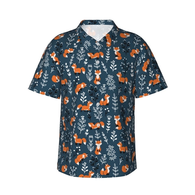 Fotbe cute fall fox Camisa Hawaiana para Hombre Unisex – Camisa Casual de Verano con Botones de Manga Corta de Algodón y Lino,Medium