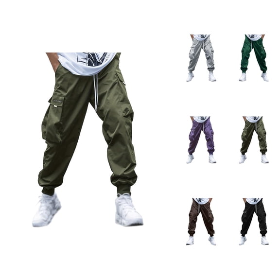 Cargo Joggers for Men Elastic Waist Drawstring Loose Baggy Casual Pants with Pockets Sports Trousers