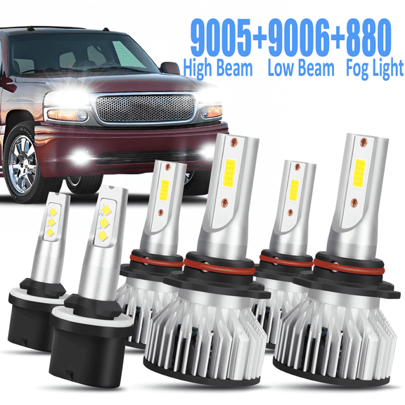 For GMC Yukon Denali 2004 2005 - 6x LED Headlight Bulbs 9005 9006 High Low Beam 880 Fog Light Kit 6000K White