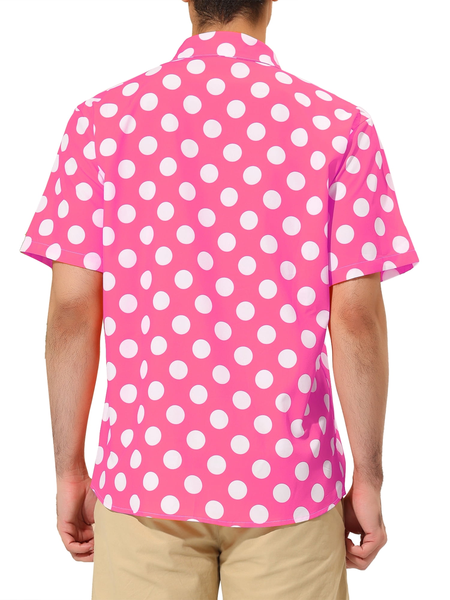Unique Bargains Men's Summer Polka Dots Shirt Button Down Short Sleeves Shirts S Pink
