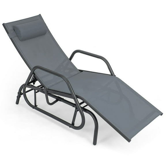 Spaco Patio Lounge Chair, Outdoor Chaise Lounge Glider Chair with Armrests and Pillow-Gray