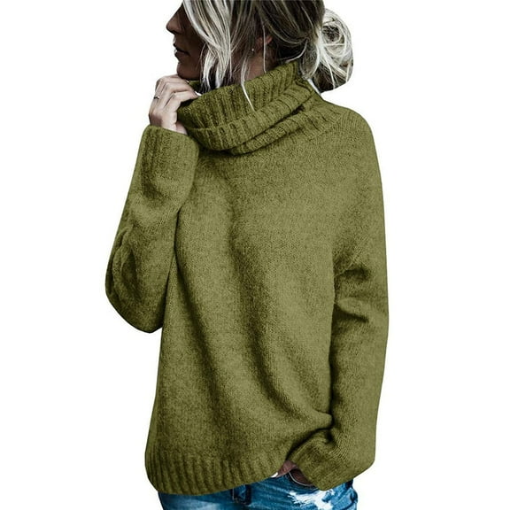 Sweaters For Women Cowl Neck Long Sleeve Knit Loose Sweater Solid Color Casual Jumper Tops