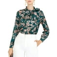 thumbnail image 7 of Allegra K Women's Casual Floral Puffy Long Sleeve Side Bow Tie Neck Tops, 7 of 7