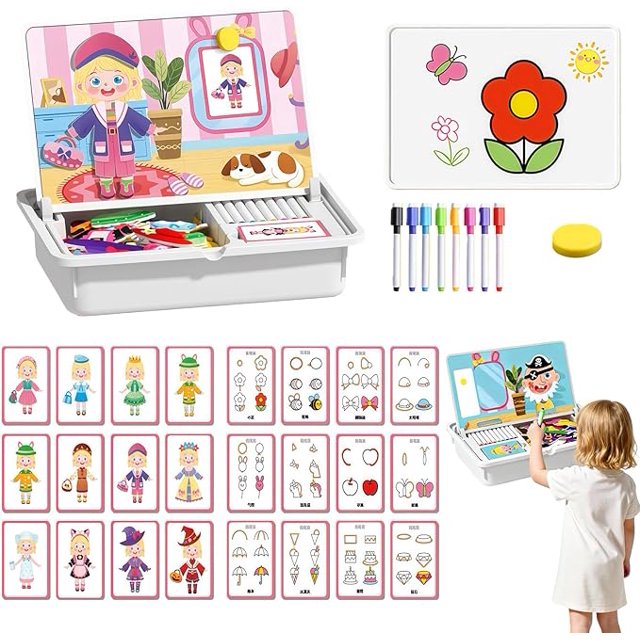 Magnetic Puzzle Learning Building Block Toys, Puzzle On The Front, Drawing On The Back, Enhances Creativity and Learning Portable & Easy Storage