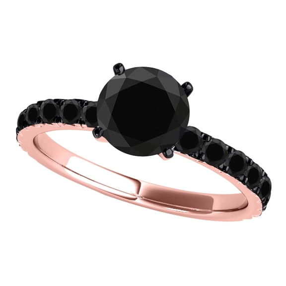 Mauli Jewels 2 Carat Black Diamond Engagement Ring for Women – Solitaire Wedding Ring in 10K Rose Gold, 4-Prong Setting