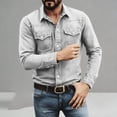 thumbnail image 2 of IROINNID Men Lightweight Stretch Denim Style Turn Down Collar Long Sleeve Button Front Shirt Dual Flap Chest Pockets Relaxed Fit Western Casual Daily Layering Top(Gray,M), 2 of 9