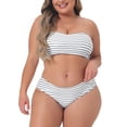 thumbnail image 1 of Bikini de dos piezas Agnes Orinda para mujeres, traje de baño de tirantes caídos, cintura alta, 1X, rayas blancas, 1 of 6