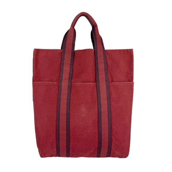 Pre-Owned Hermes Hermès handbag tote bag, Foule To Cabas cotton, red-brown, z6894 (Good)