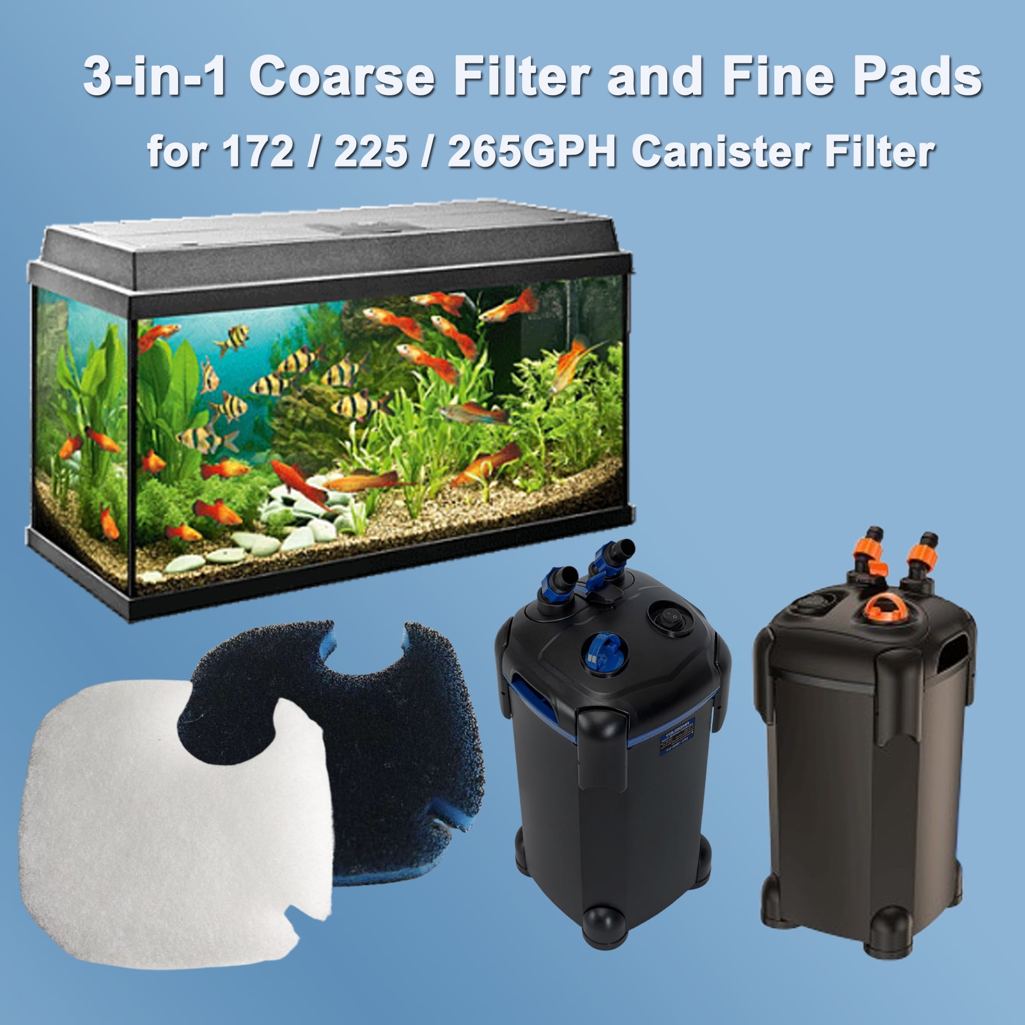 Qzbhct Aquarium 2 Activated Carbon bio pads and 4 Fine Filter Water Polishing Pads for Coospider-repta AM OSIJOY 172 / 225 / 265GPH Canister Filtration Systems,6 Pack