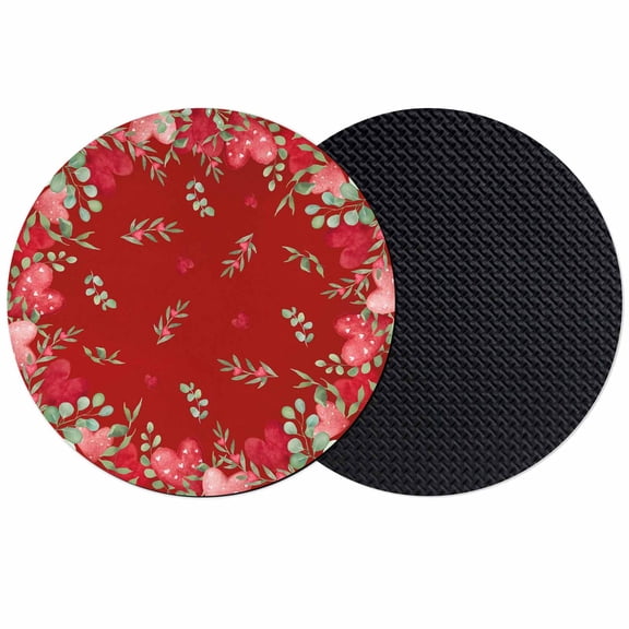 Red Valentines Coasters Set of 2, Absorbent Coasters for Drinks, Red Pink Love Heart Botanical Eucalyptus Leaves Coaster for Desk Coffee Table Protection, Home Decor House Warming Gifts 4"
